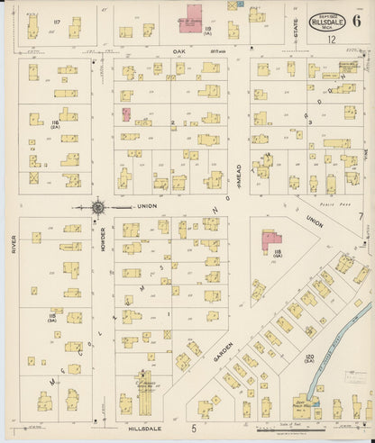 Sanborn Fire Insurance Map from Hillsdale, Hillsdale County, Michigan (1922), Sheet #0006 - Complete Map Set gallery image, historic Sanborn map, vintage wall art, Michigan Michigan