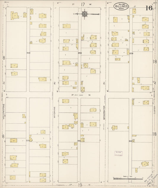 Sanborn Fire Insurance Map from Billings, Yellowstone County, Montana (1912), Sheet #0016 - Historic Sanborn Fire Insurance Map Print, vintage old map wall art, antique decor, genealogy gift, Montana Montana map