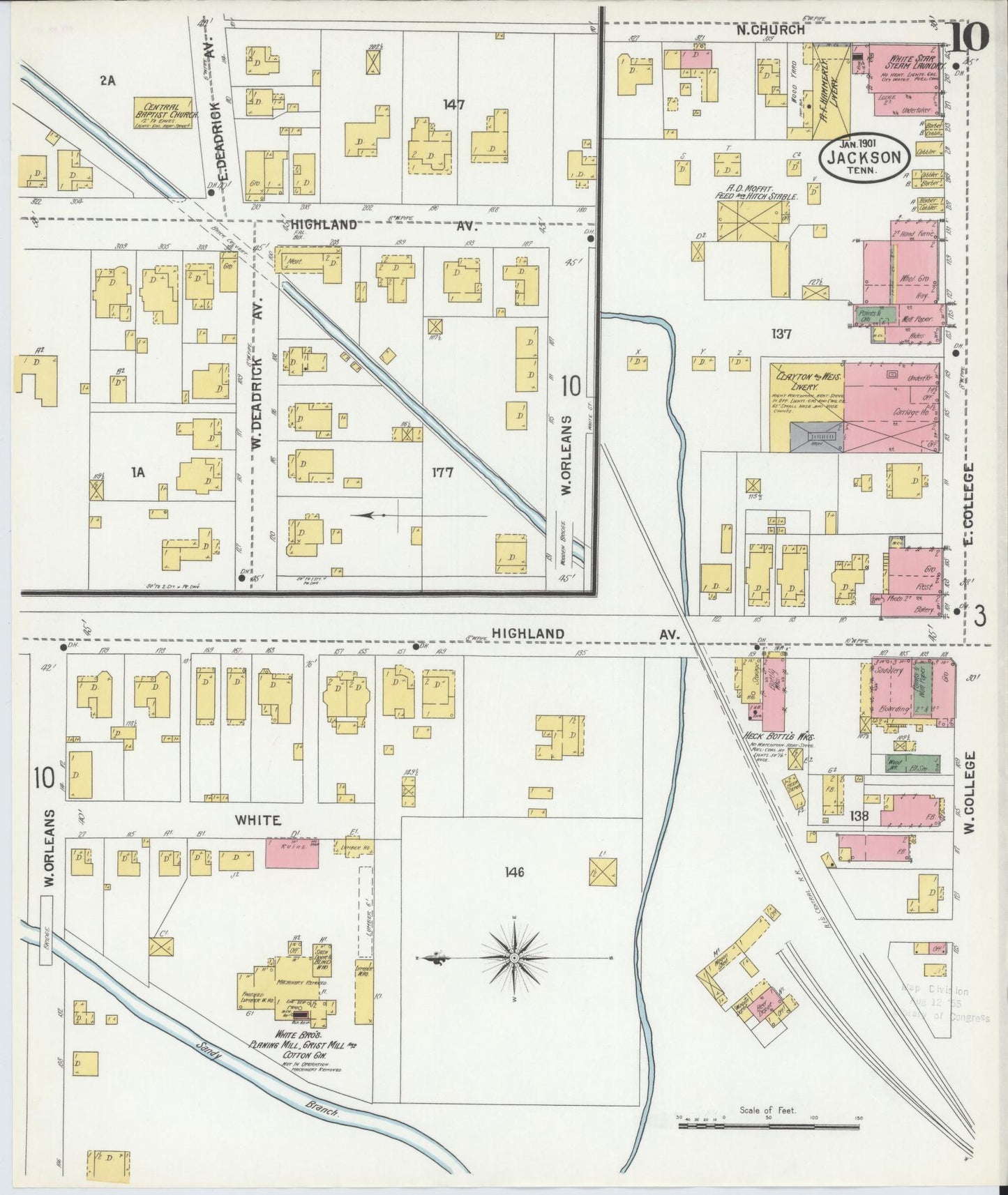 Sanborn Fire Insurance Map from Jackson, Madison County, Tennessee (1901), Sheet #0010 - Historic Sanborn Fire Insurance Map Print, vintage old map wall art, antique decor, genealogy gift, Tennessee Tennessee map