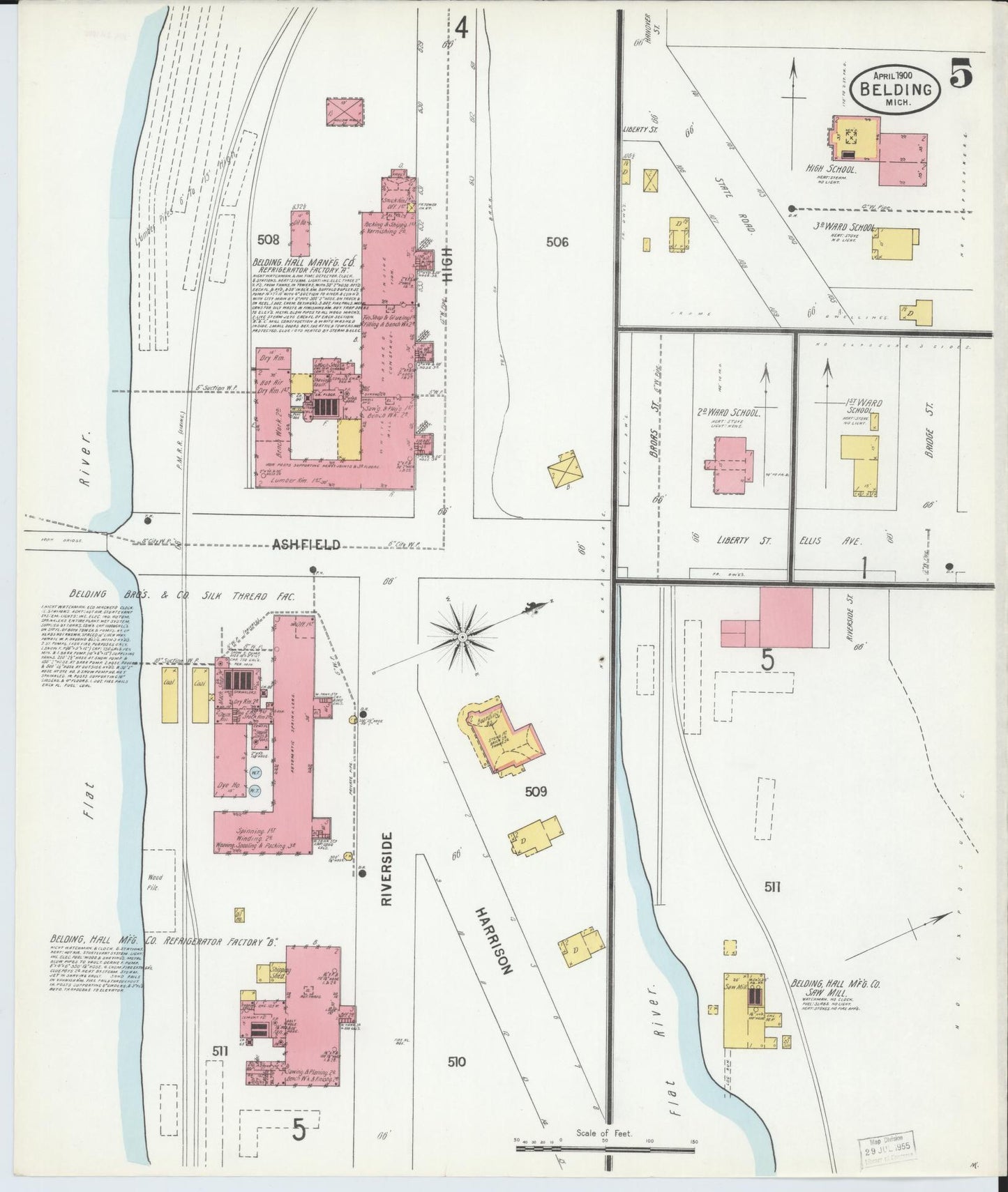 Sanborn Fire Insurance Map from Belding, Ionia County, Michigan (1900), Sheet #0005 - Complete Map Set gallery image, historic Sanborn map, vintage wall art, Michigan Michigan