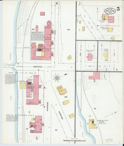 Sanborn Fire Insurance Map from Belding, Ionia County, Michigan (1900), Sheet #0005 - Complete Map Set gallery image, historic Sanborn map, vintage wall art, Michigan Michigan