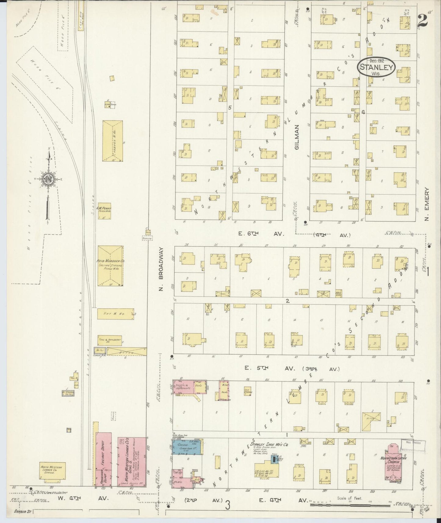 Sanborn Fire Insurance Map from Stanley, Chippewa County, Wisconsin (1912), Sheet #0002 - Historic Sanborn Fire Insurance Map Print, vintage old map wall art, antique decor, genealogy gift, Wisconsin Wisconsin map