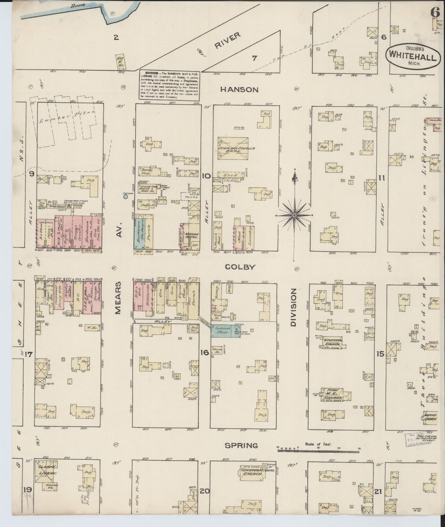 Sanborn Fire Insurance Map from Montague, Muskegon County, Michigan (1883), Sheet #0006 - Complete Map Set gallery image, historic Sanborn map, vintage wall art, Michigan Michigan