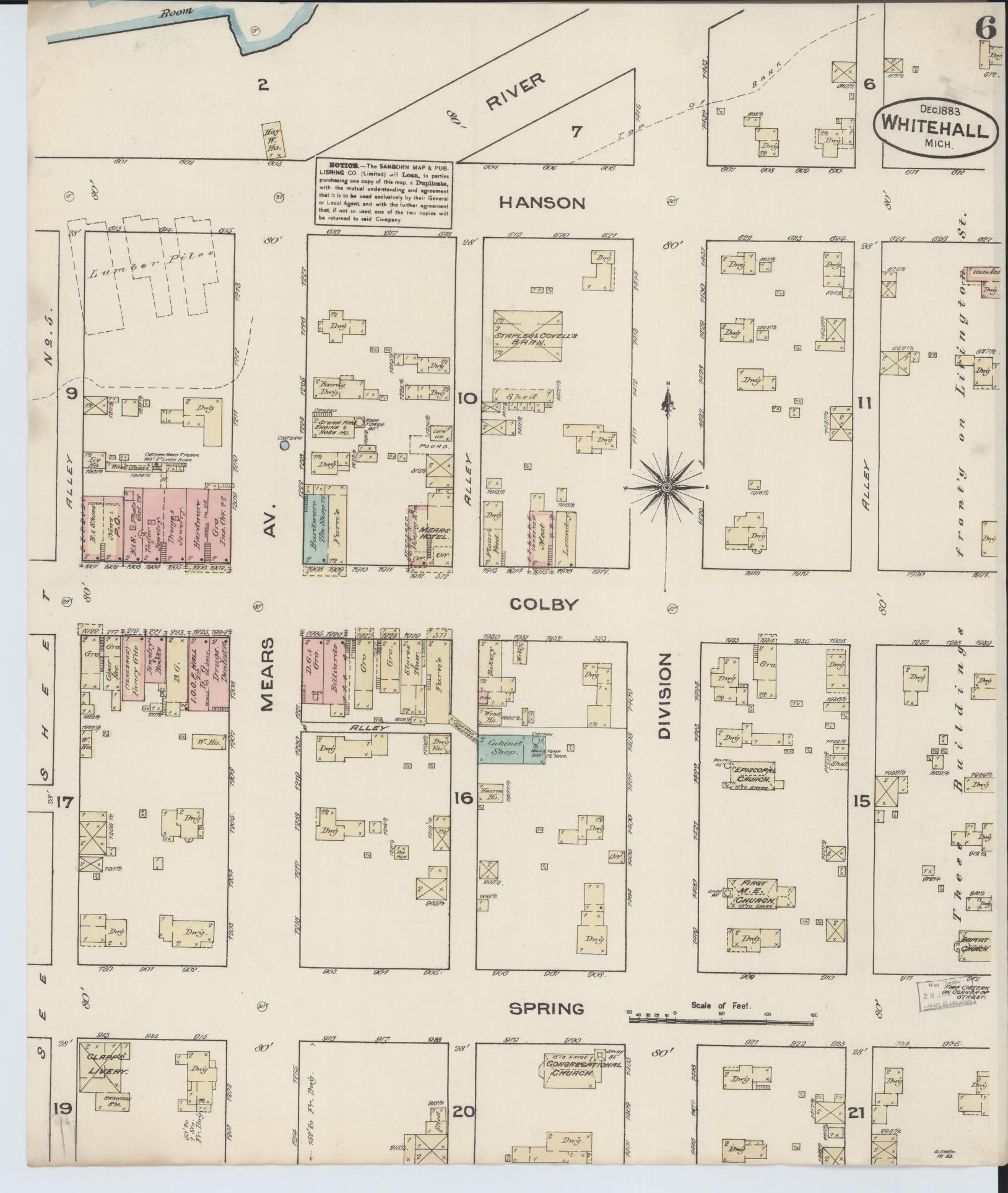 Sanborn Fire Insurance Map from Montague, Muskegon County, Michigan (1883), Sheet #0006 - Complete Map Set gallery image, historic Sanborn map, vintage wall art, Michigan Michigan
