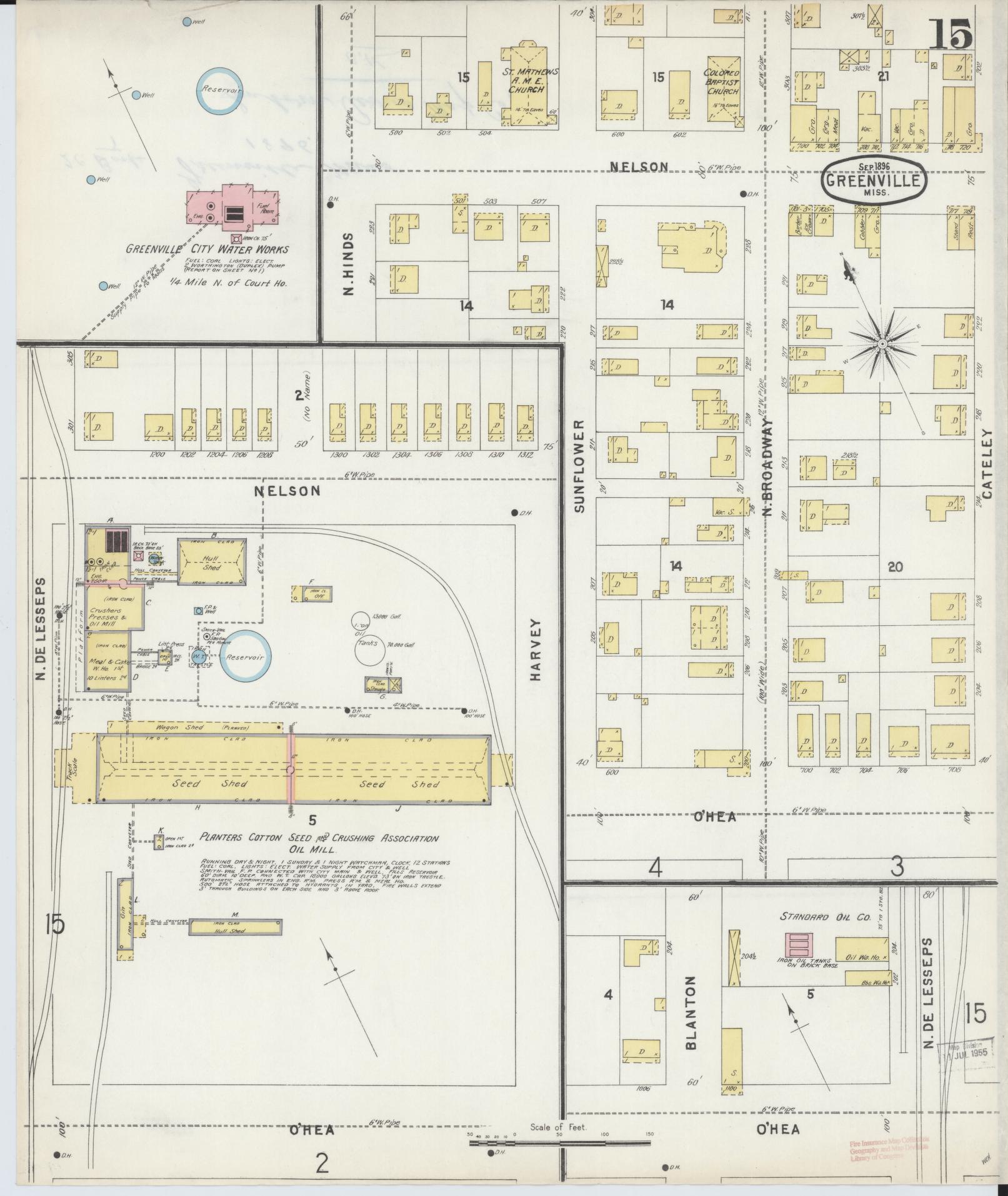 Sanborn Fire Insurance Map from Greenville, Washington County, Mississippi (1896), Sheet #0015 - Historic Sanborn Fire Insurance Map Print, vintage old map wall art, antique decor, genealogy gift, Mississippi Mississippi map