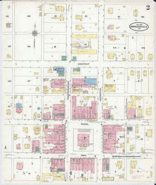 Sanborn Fire Insurance Map from Harrisonville, Cass County, Missouri (1909), Sheet #0002 - Historic Sanborn Fire Insurance Map Print, vintage old map wall art, antique decor, genealogy gift, Missouri Missouri map