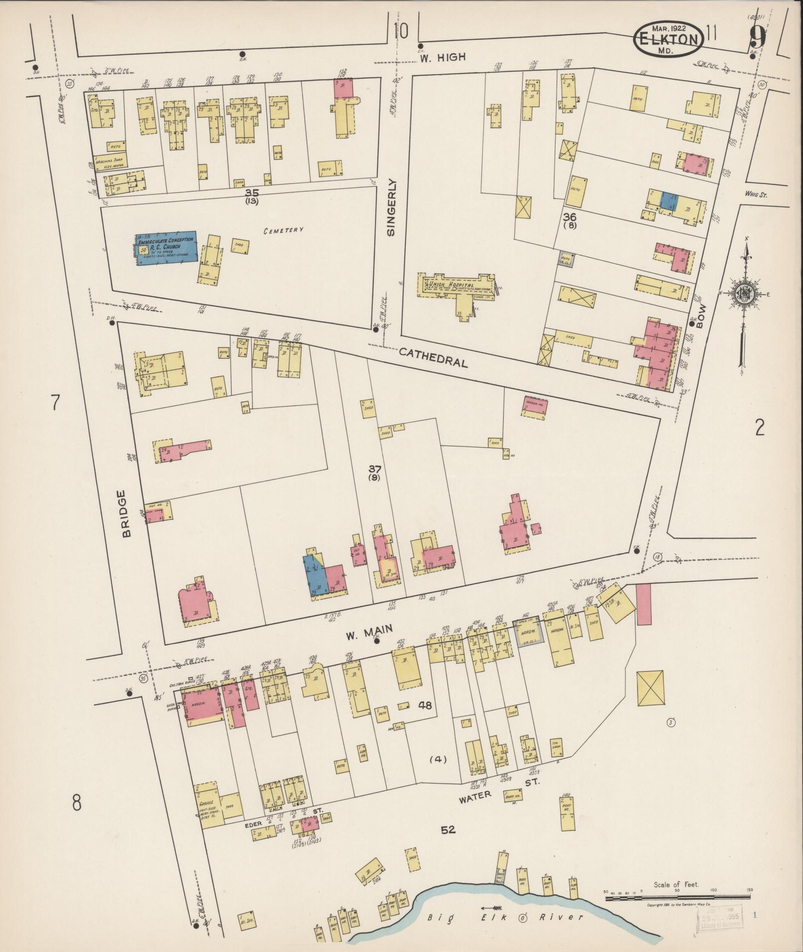 Sanborn Fire Insurance Map from Elkton, Cecil County, Maryland (1922), Sheet #0009 - Complete Map Set gallery image, historic Sanborn map, vintage wall art, Maryland Maryland