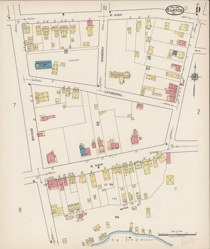 Sanborn Fire Insurance Map from Elkton, Cecil County, Maryland (1922), Sheet #0009 - Complete Map Set gallery image, historic Sanborn map, vintage wall art, Maryland Maryland