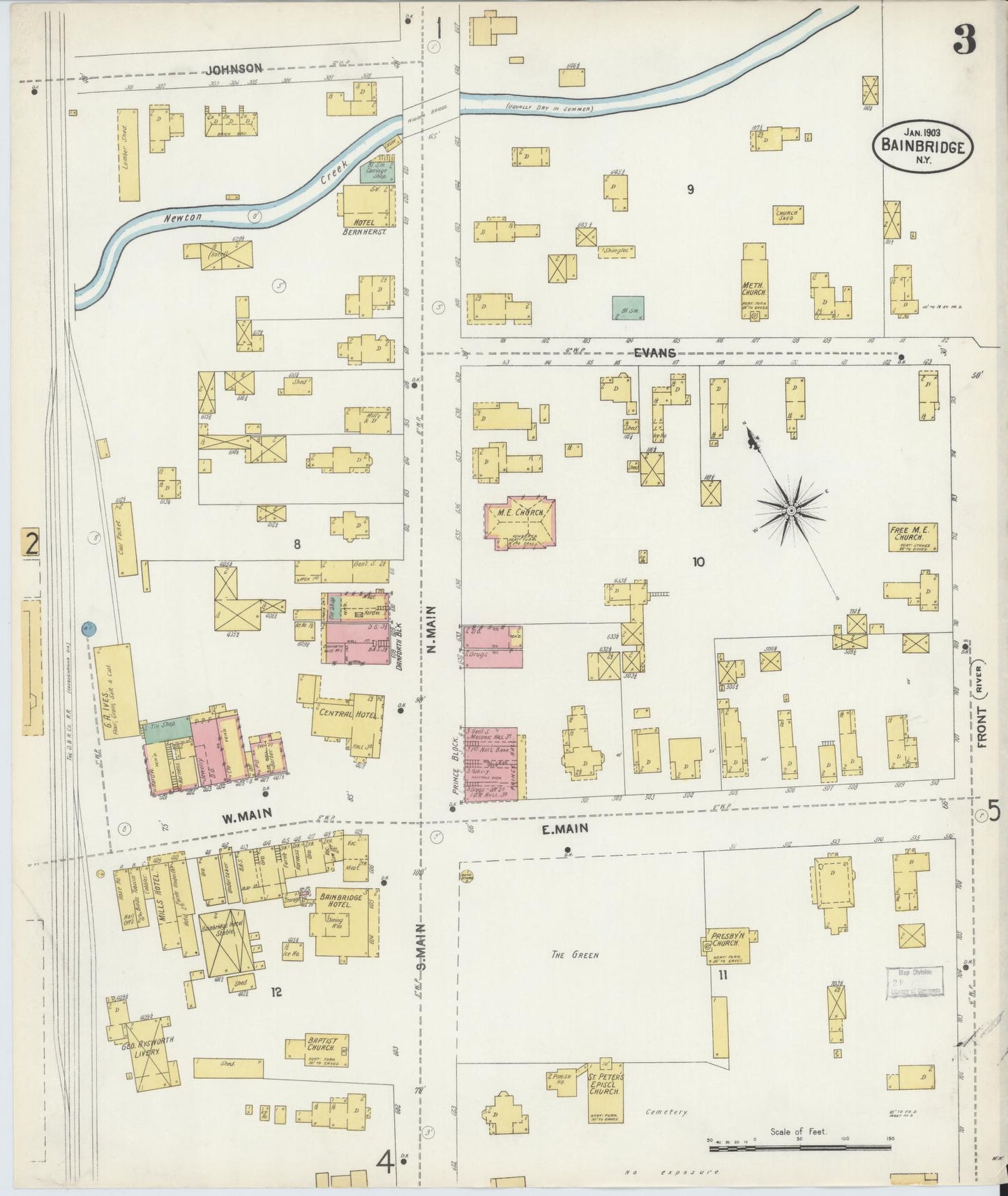 Sanborn Fire Insurance Map from Bainbridge, Chenango County, New York (1903), Sheet #0003 - Historic Sanborn Fire Insurance Map Print, vintage old map wall art, antique decor, genealogy gift, New York New York map