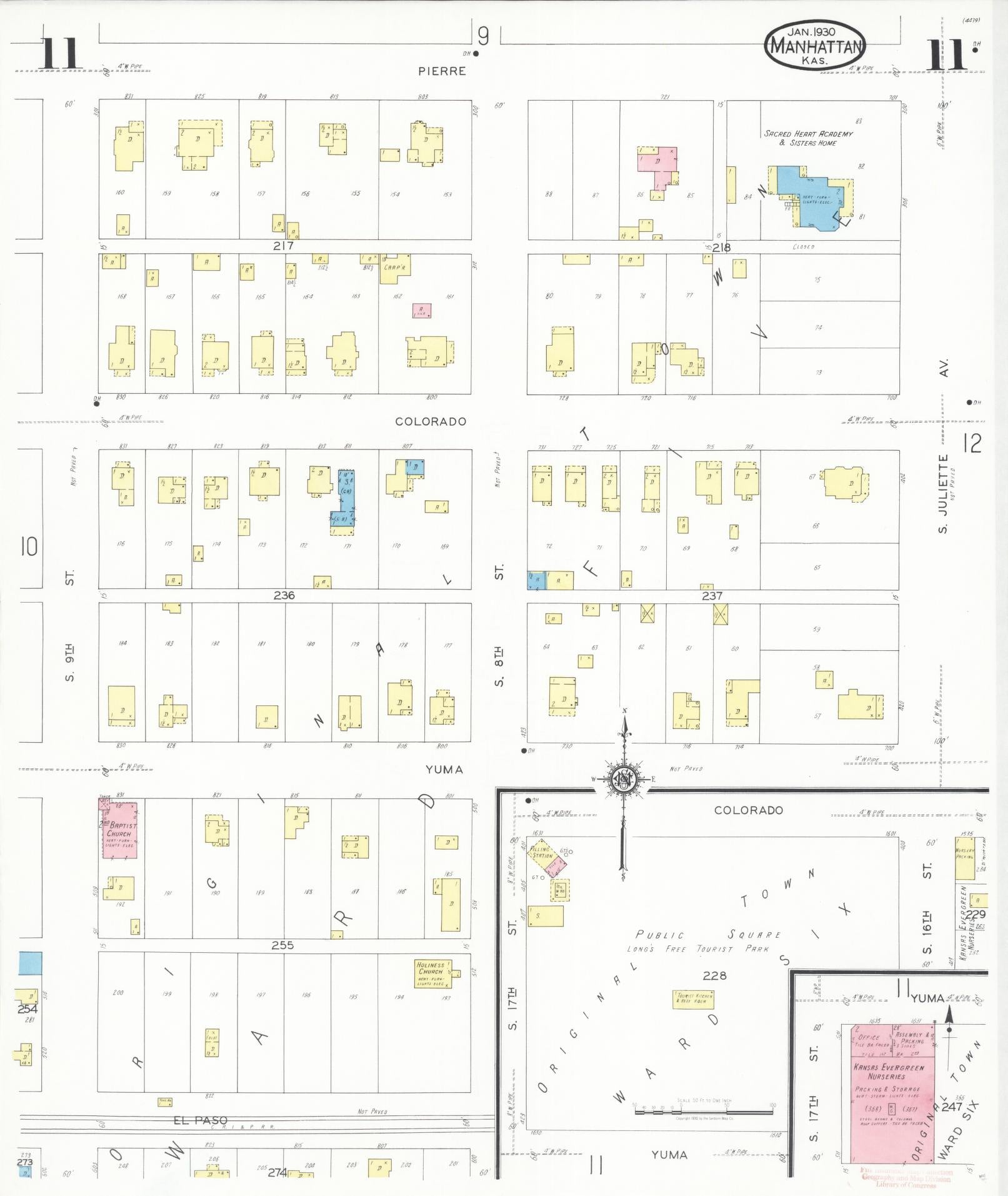 Sanborn Fire Insurance Map from Manhattan, Riley County, Kansas (1930), Sheet #0011 - Complete Map Set gallery image, historic Sanborn map, vintage wall art, Kansas Kansas