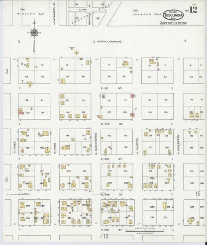 Sanborn Fire Insurance Map from Tuscumbia, Colbert County, Alabama (1921), Sheet #0012 - Complete Map Set gallery image, historic Sanborn map, vintage wall art, Alabama Alabama