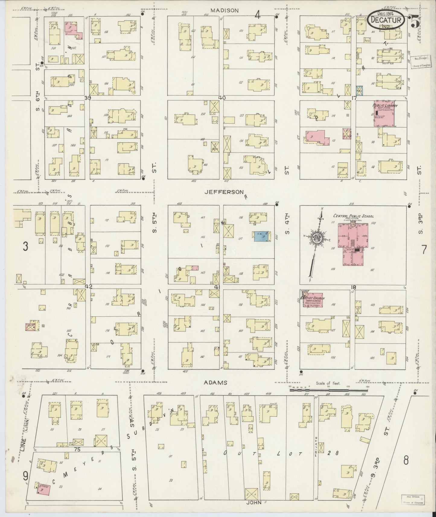 Sanborn Fire Insurance Map from Decatur, Adams County, Indiana (1914), Sheet #0005 - Complete Map Set gallery image, historic Sanborn map, vintage wall art, Indiana Indiana