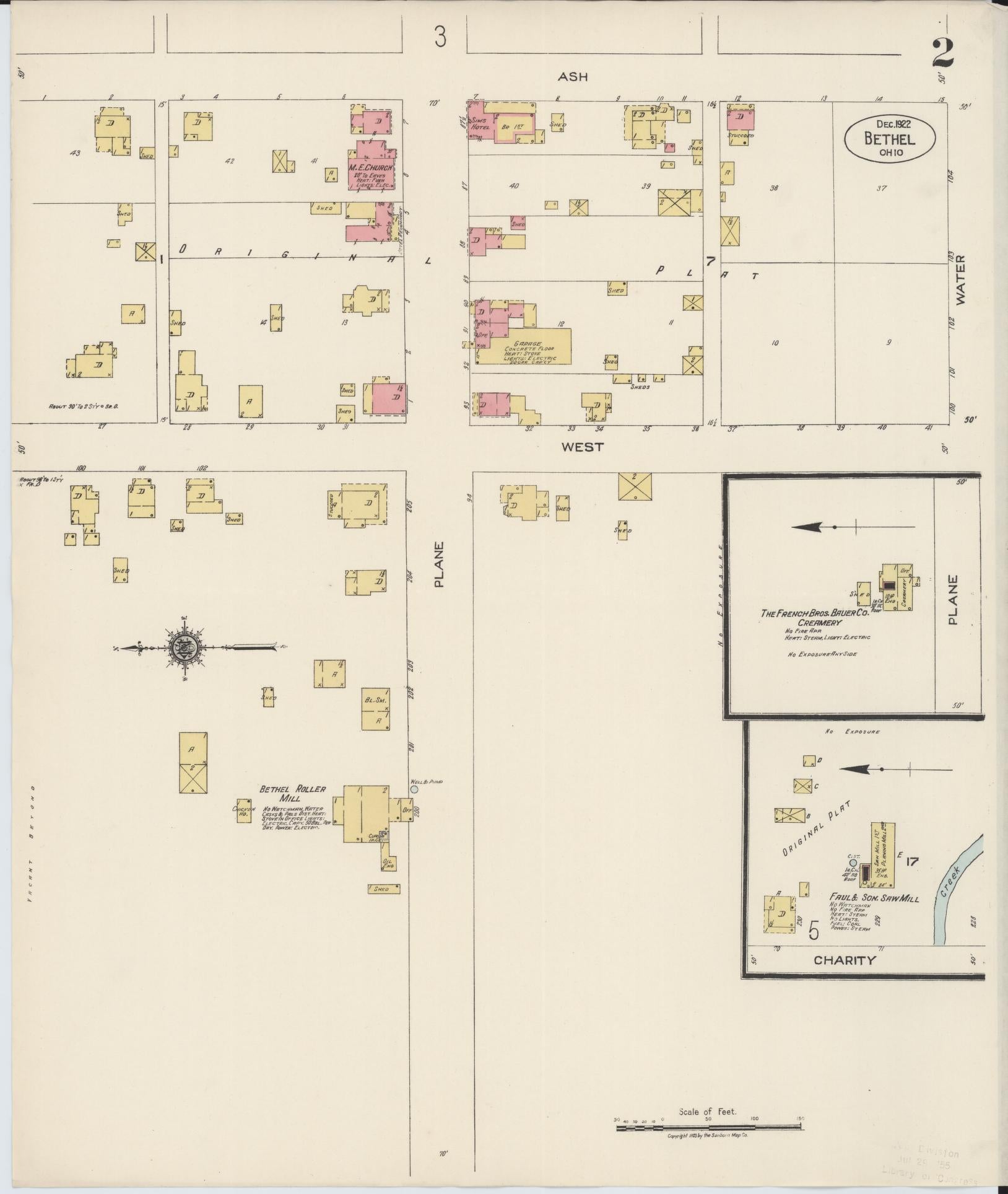 Sanborn Fire Insurance Map from Bethel, Clermont County, Ohio (1922), Sheet #0002 - Historic Sanborn Fire Insurance Map Print, vintage old map wall art, antique decor, genealogy gift, Ohio Ohio map