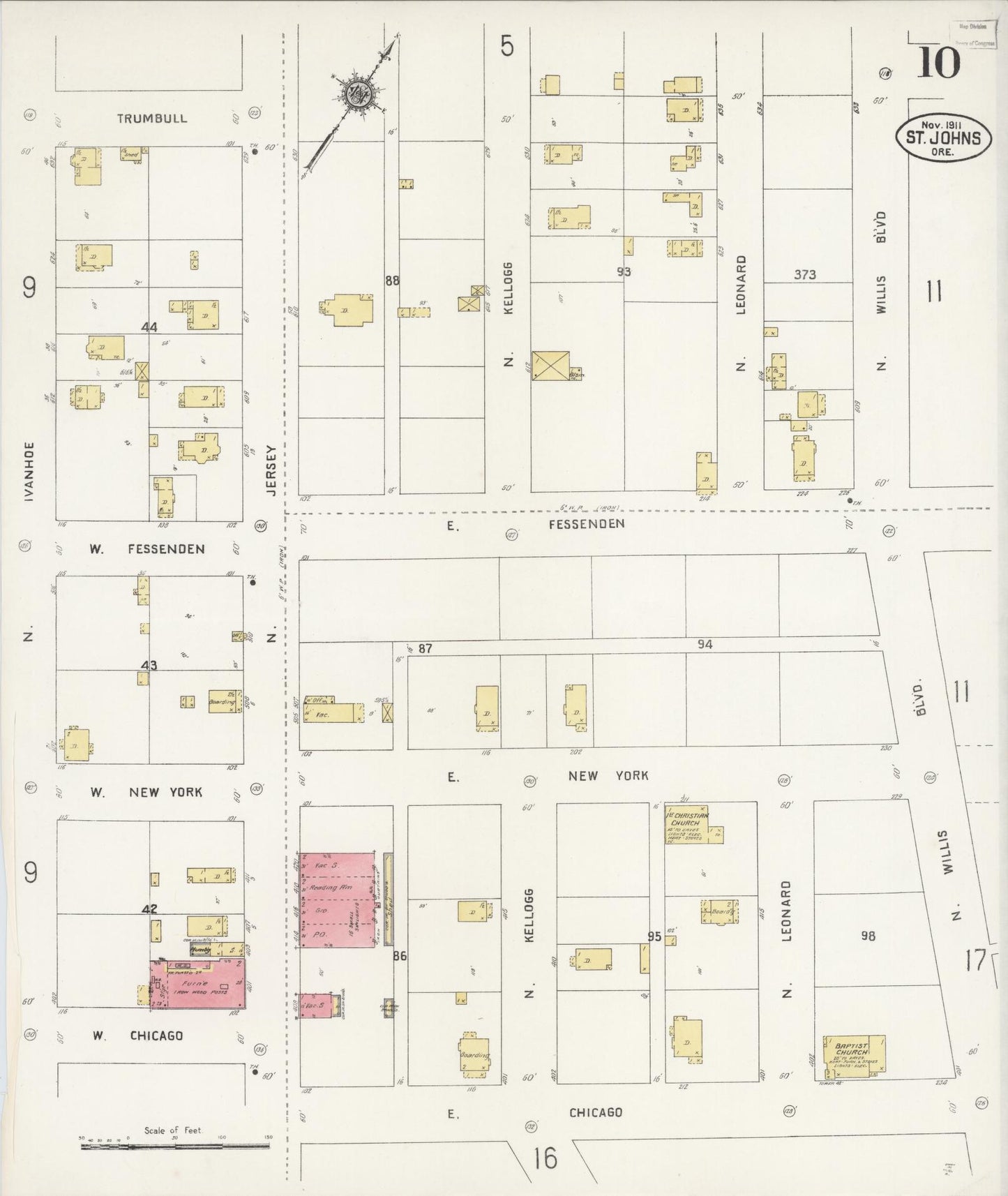 Sanborn Fire Insurance Map from Saint Johns, Multnomah County, Oregon (1911), Sheet #0010 - Historic Sanborn Fire Insurance Map Print, vintage old map wall art, antique decor, genealogy gift, Oregon Oregon map