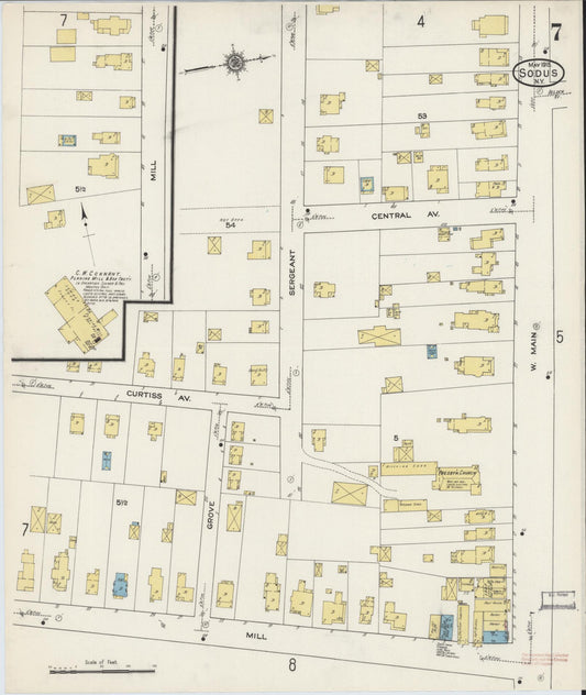 Sanborn Fire Insurance Map from Sodus, Wayne County, New York (1915), Sheet #0007 - Historic Sanborn Fire Insurance Map Print, vintage old map wall art, antique decor, genealogy gift, New York New York map