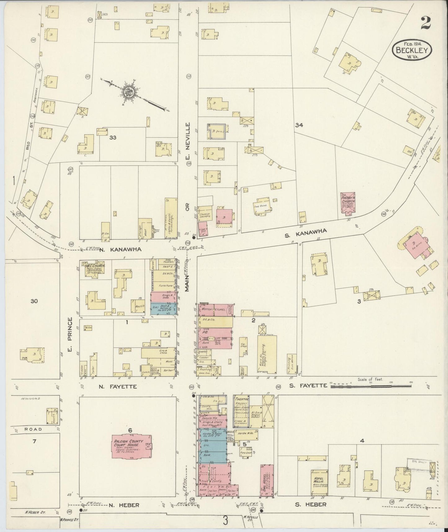 Sanborn Fire Insurance Map from Beckley, Raleigh County, West Virginia (1914), Sheet #0002 - Complete Map Set gallery image, historic Sanborn map, vintage wall art, West Virginia West Virginia