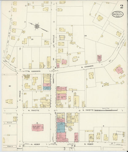 Sanborn Fire Insurance Map from Beckley, Raleigh County, West Virginia (1914), Sheet #0002 - Complete Map Set gallery image, historic Sanborn map, vintage wall art, West Virginia West Virginia