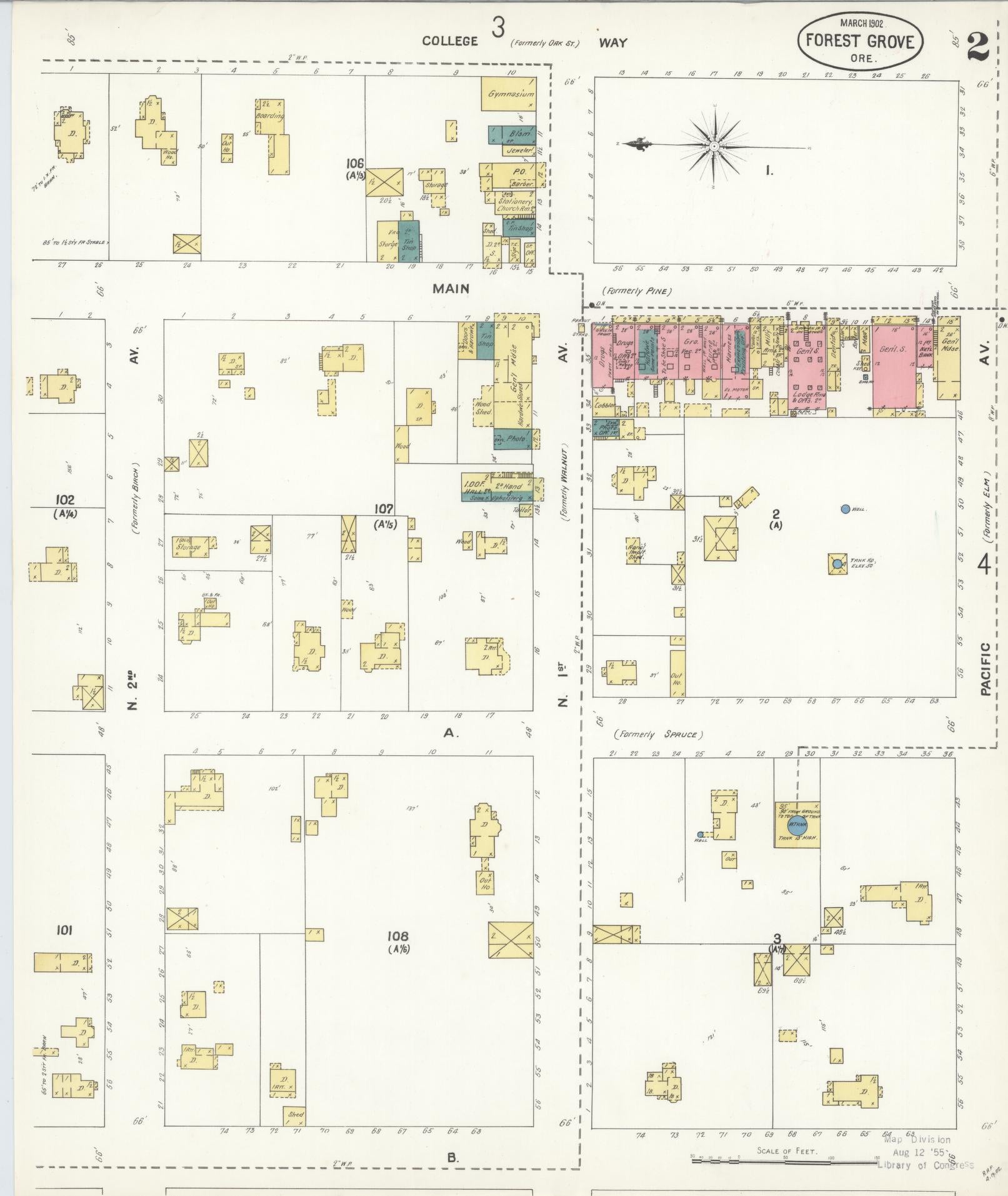 Sanborn Fire Insurance Map from Forest Grove, Washington County, Oregon (1902), Sheet #0002 - Historic Sanborn Fire Insurance Map Print, vintage old map wall art, antique decor, genealogy gift, Oregon Oregon map