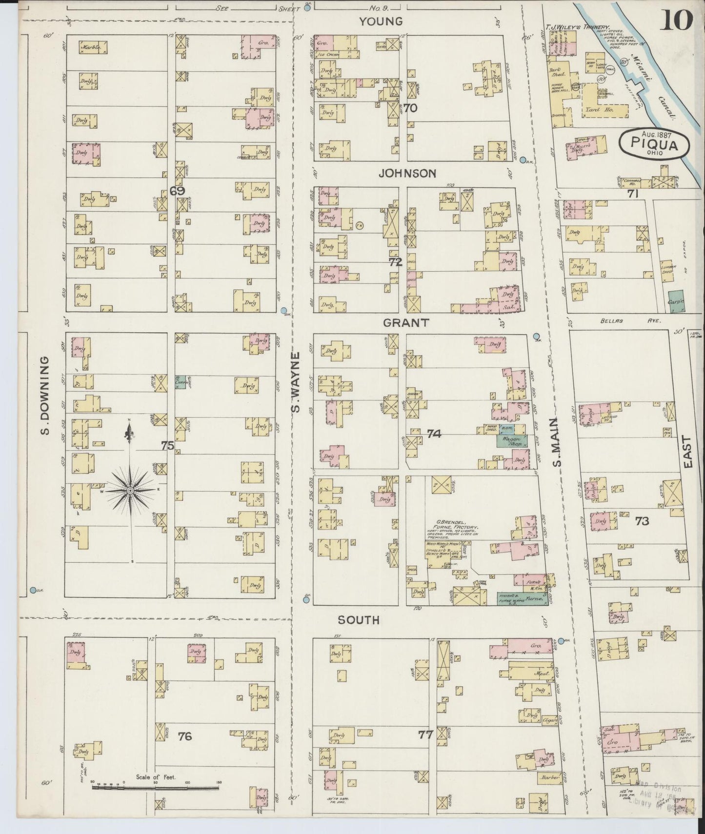 Sanborn Fire Insurance Map from Piqua, Miami County, Ohio (1887), Sheet #0010 - Historic Sanborn Fire Insurance Map Print, vintage old map wall art, antique decor, genealogy gift, Ohio Ohio map