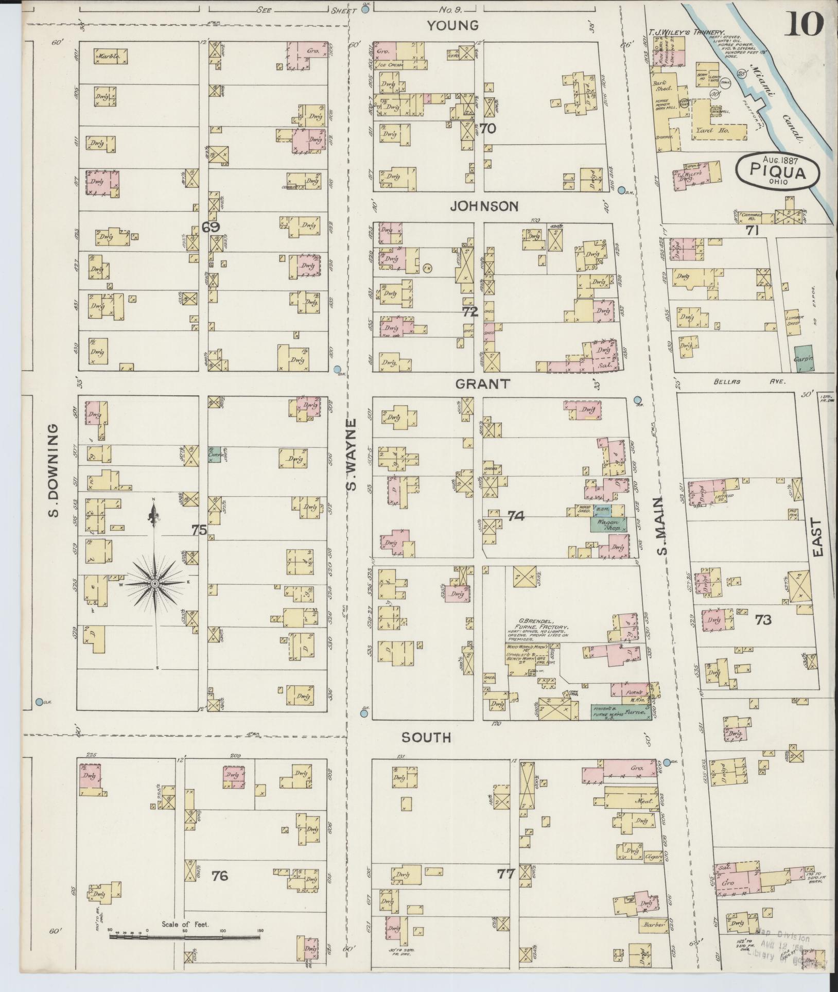 Sanborn Fire Insurance Map from Piqua, Miami County, Ohio (1887), Sheet #0010 - Historic Sanborn Fire Insurance Map Print, vintage old map wall art, antique decor, genealogy gift, Ohio Ohio map