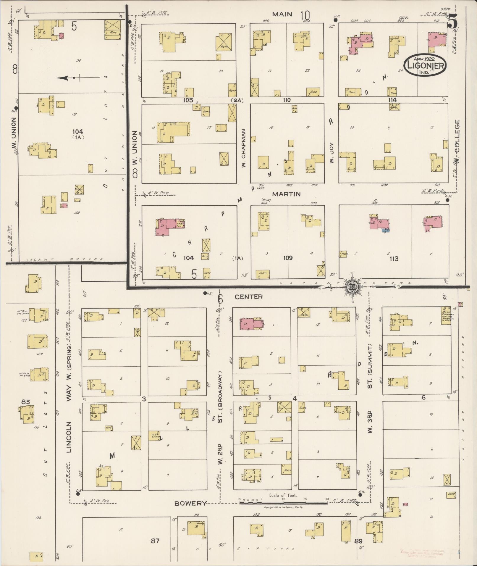 Sanborn Fire Insurance Map from Ligonier, Noble County, Indiana (1922), Sheet #0005 - Complete Map Set gallery image, historic Sanborn map, vintage wall art, Indiana Indiana
