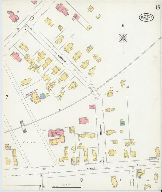 Sanborn Fire Insurance Map from Malone, Franklin County, New York (1898), Sheet #0008 - Historic Sanborn Fire Insurance Map Print, vintage old map wall art, antique decor, genealogy gift, New York New York map