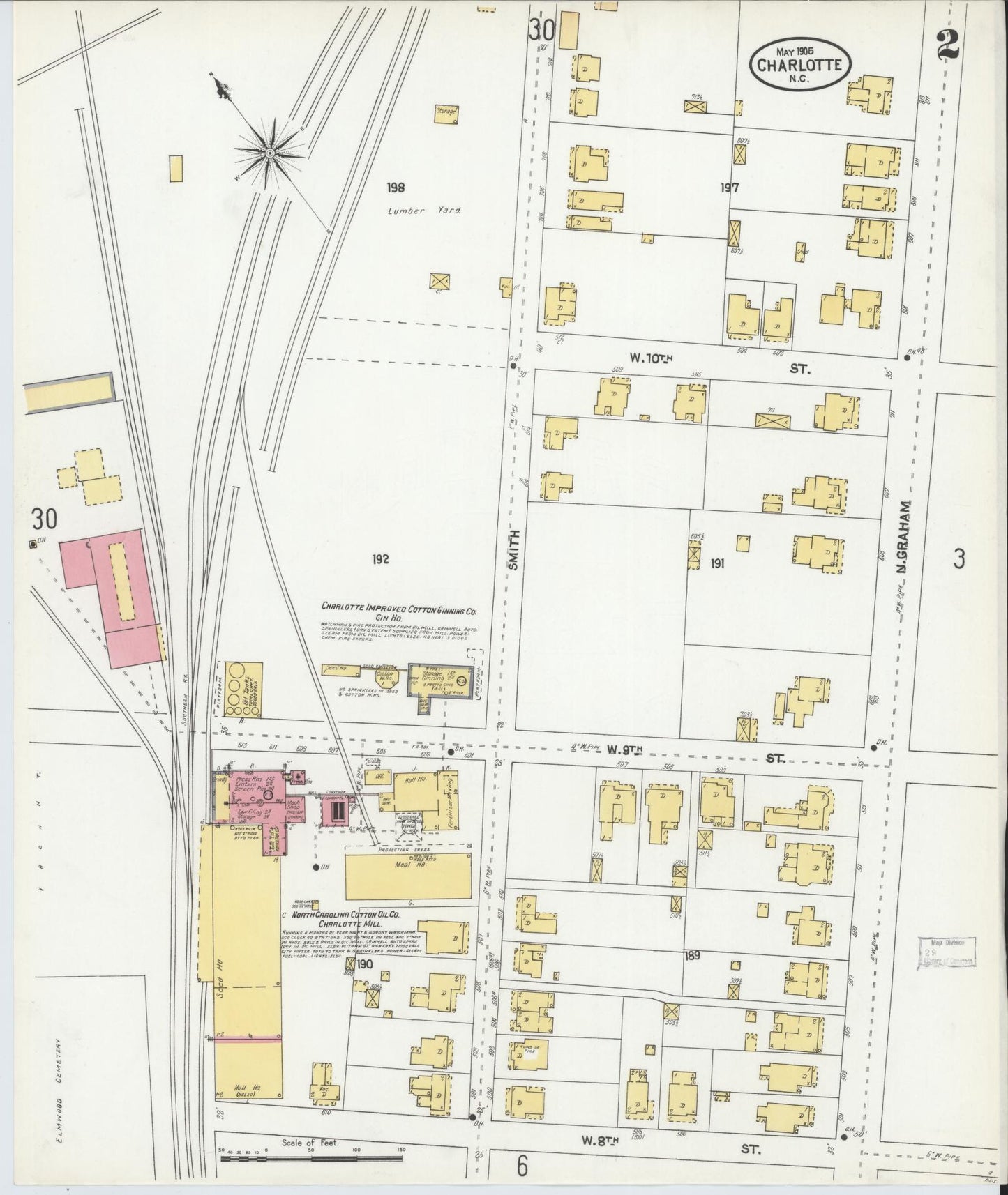 Sanborn Fire Insurance Map from Charlotte, Mecklenburg County, North Carolina (1905), Sheet #0002 - Complete Map Set gallery image, historic Sanborn map, vintage wall art, North Carolina North Carolina
