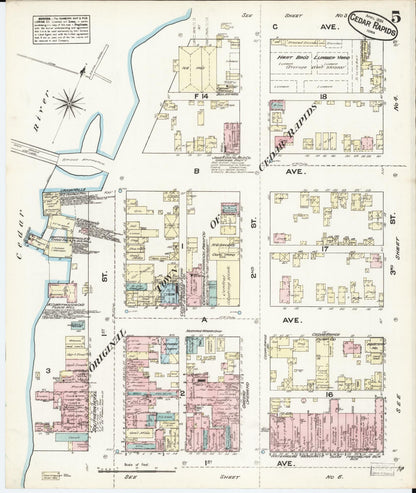 Sanborn Fire Insurance Map from Cedar Rapids, Linn County, Iowa (1884), Sheet #0005 - Historic Sanborn Fire Insurance Map Print