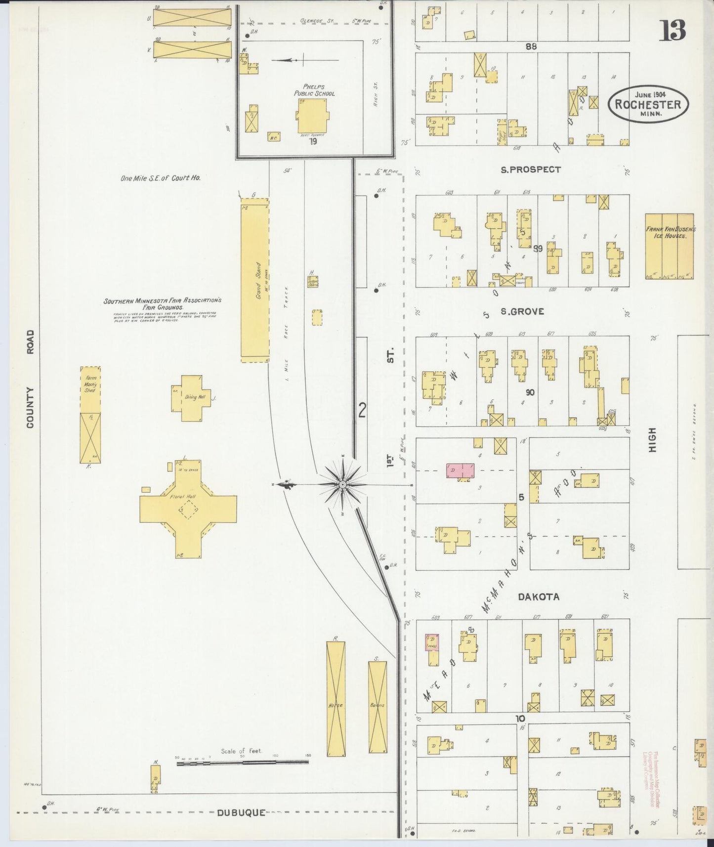 Sanborn Fire Insurance Map from Rochester, Olmsted County, Minnesota (1904), Sheet #0013 - Complete Map Set gallery image, historic Sanborn map, vintage wall art, Minnesota Minnesota