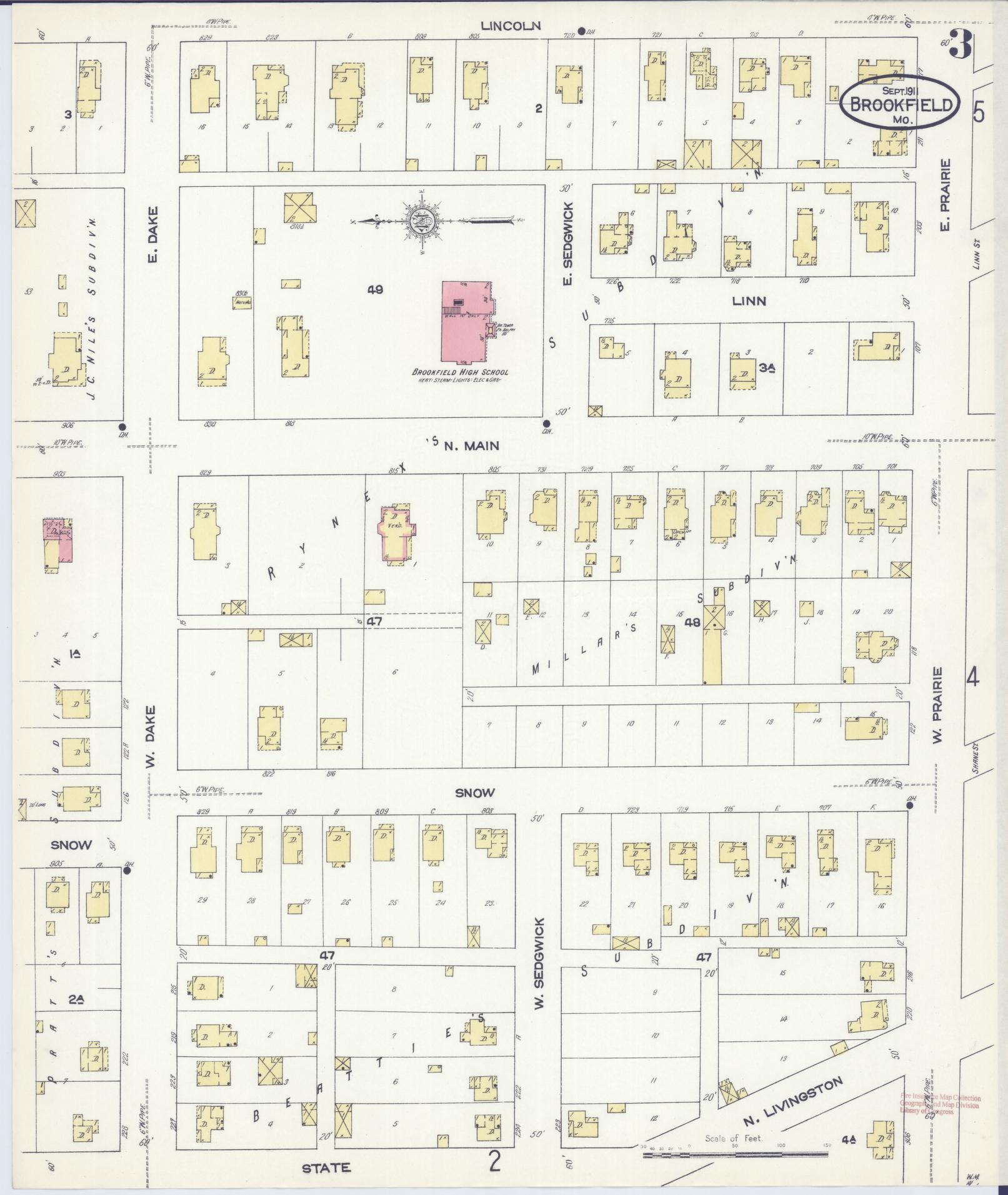 Sanborn Fire Insurance Map from Brookfield, Linn County, Missouri (1911), Sheet #0003 - Complete Map Set gallery image, historic Sanborn map, vintage wall art, Missouri Missouri