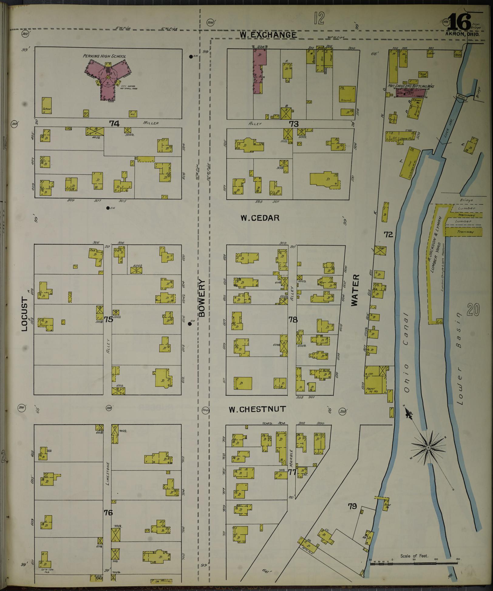 Sanborn Fire Insurance Map from Akron, Summit County, Ohio (1892), Sheet #0016 - Complete Map Set gallery image, historic Sanborn map, vintage wall art, Ohio Ohio