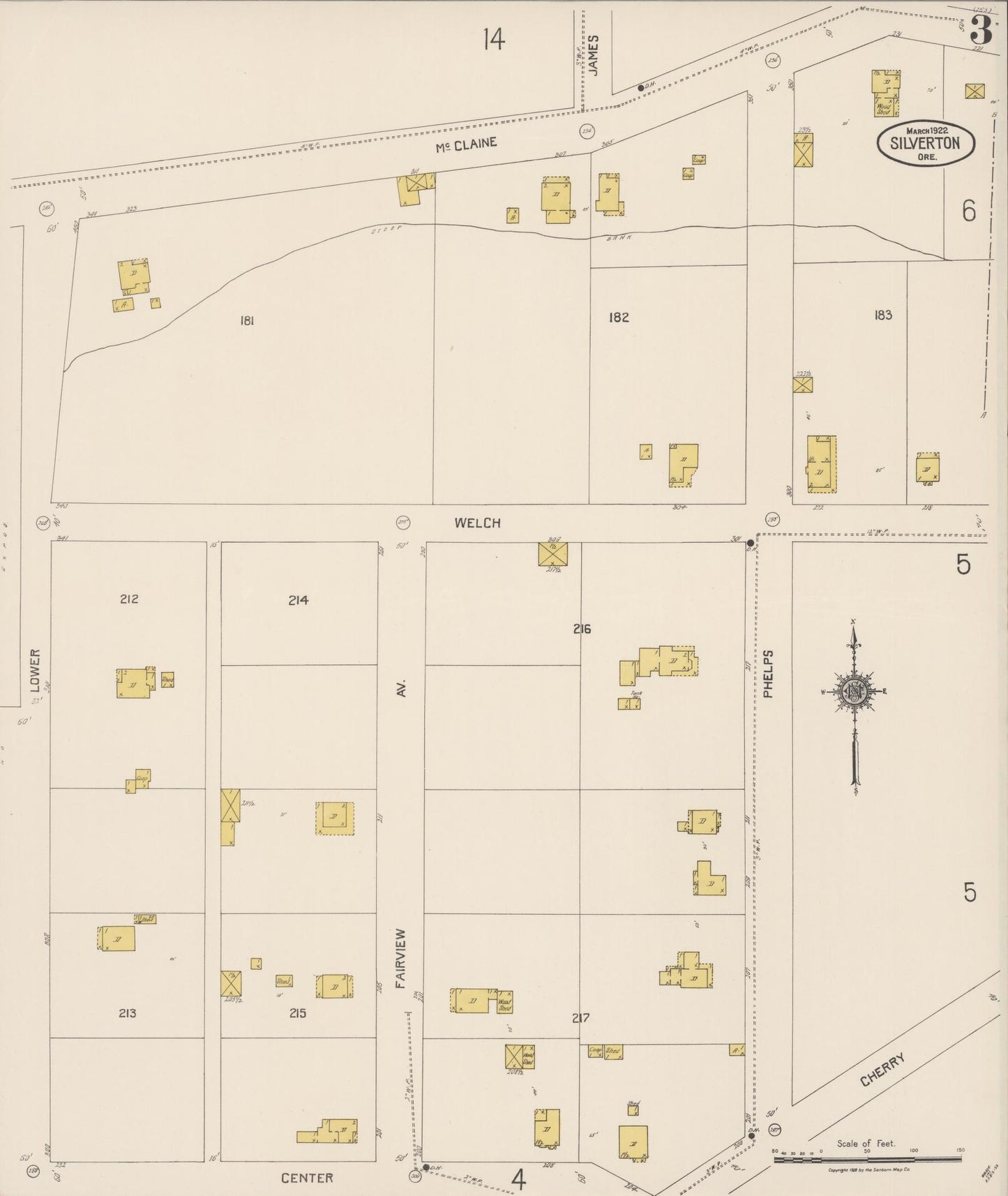 Sanborn Fire Insurance Map from Silverton, Marion County, Oregon (1922), Sheet #0003 - Complete Map Set gallery image, historic Sanborn map, vintage wall art, Oregon Oregon