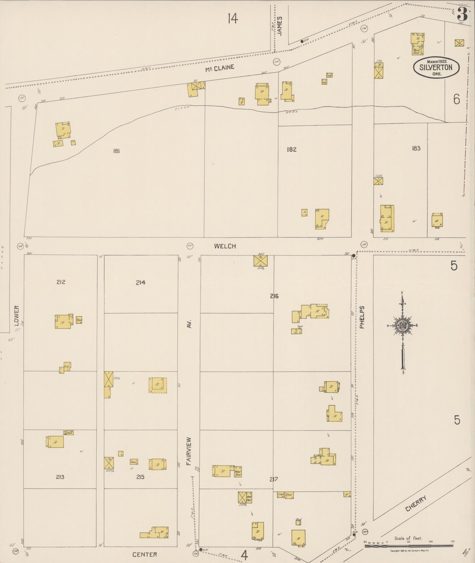 Sanborn Fire Insurance Map from Silverton, Marion County, Oregon (1922), Sheet #0003 - Complete Map Set gallery image, historic Sanborn map, vintage wall art, Oregon Oregon