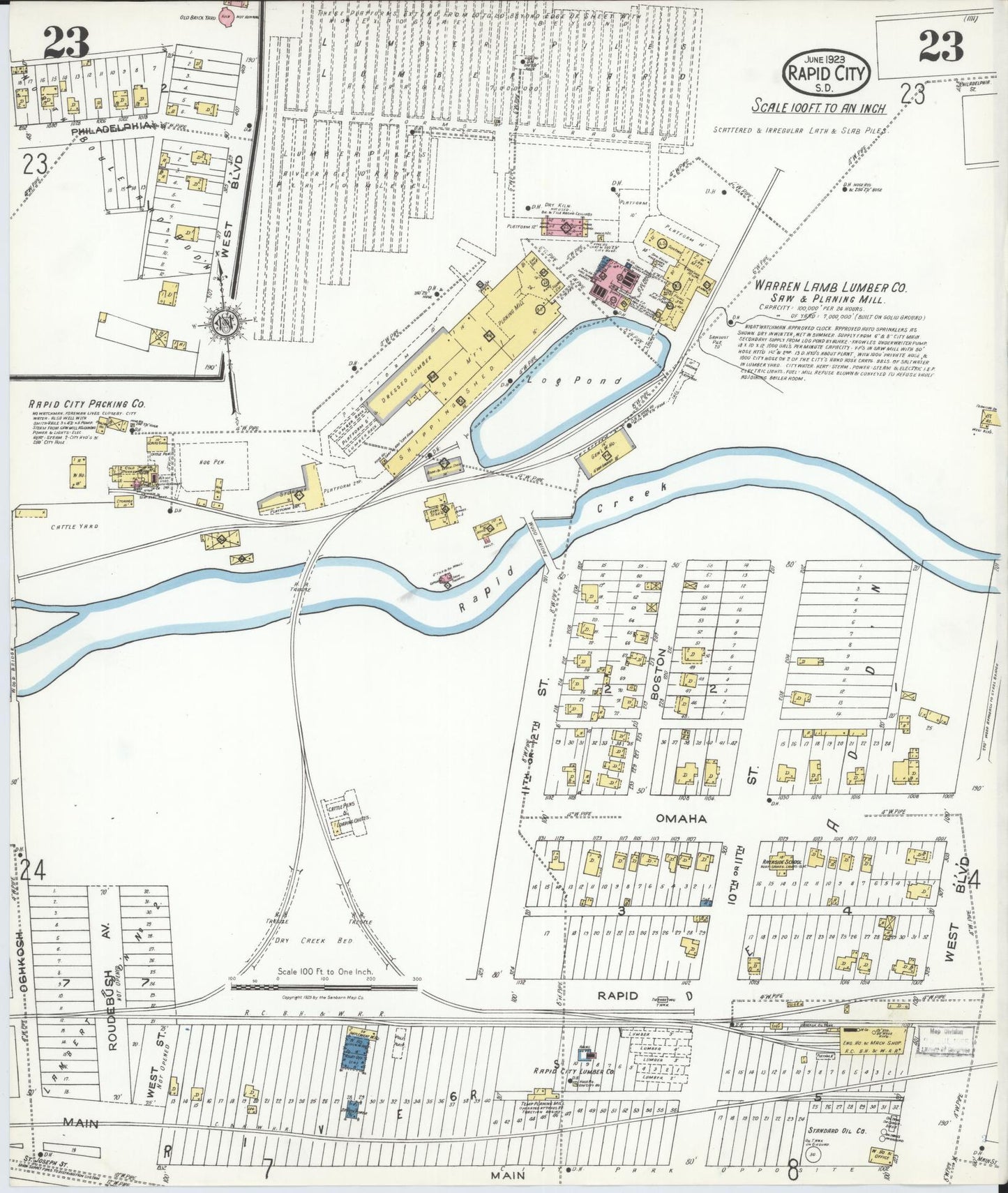 Sanborn Fire Insurance Map from Rapid City, Pennington County, South Dakota (1923), Sheet #0023 - Historic Sanborn Fire Insurance Map Print, vintage old map wall art, antique decor, genealogy gift, South Dakota South Dakota map