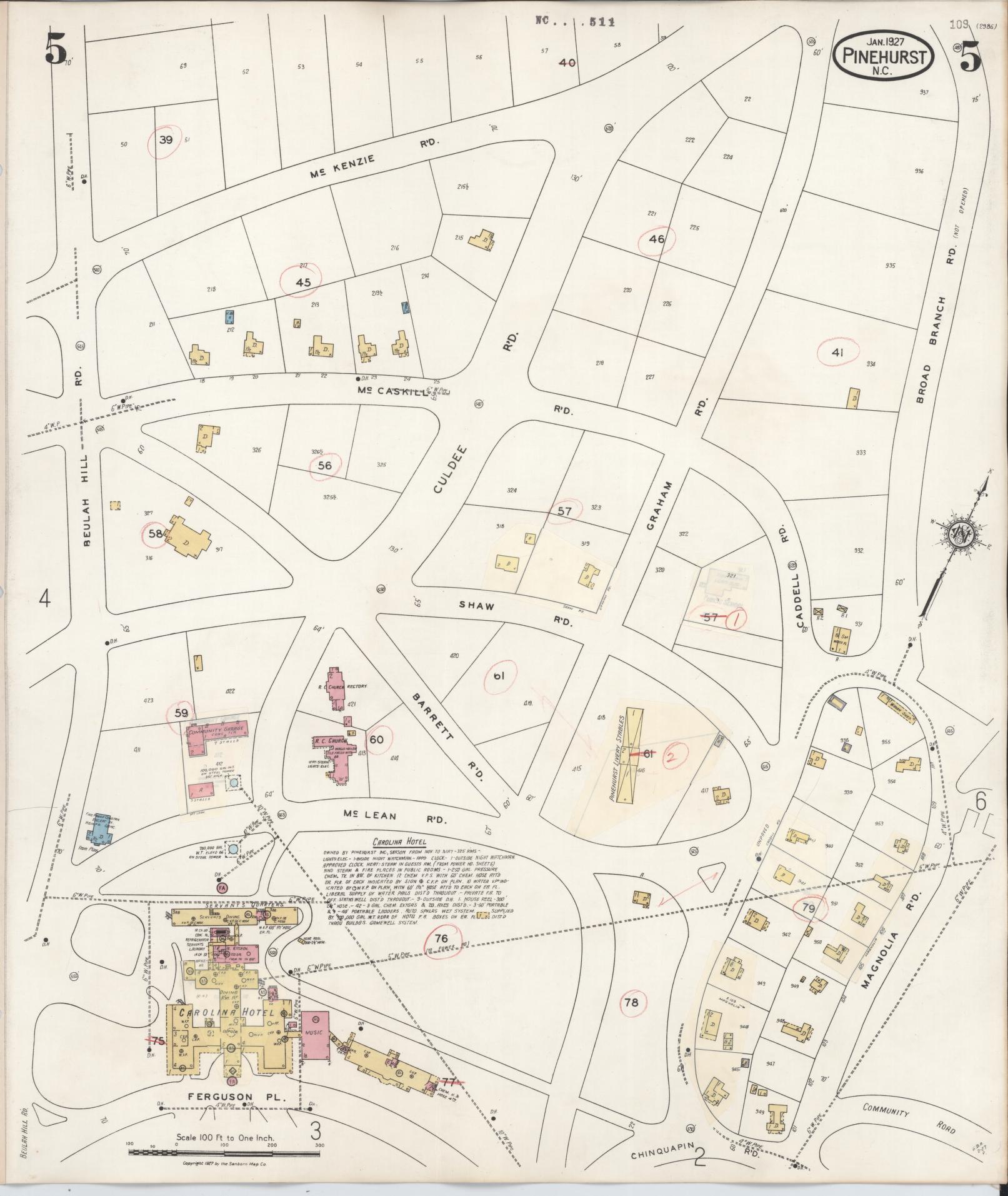 Sanborn Fire Insurance Map from Pinehurst, Moore County, North Carolina (1939), Sheet #0005 - Historic Sanborn Fire Insurance Map Print, vintage old map wall art, antique decor, genealogy gift, North Carolina North Carolina map