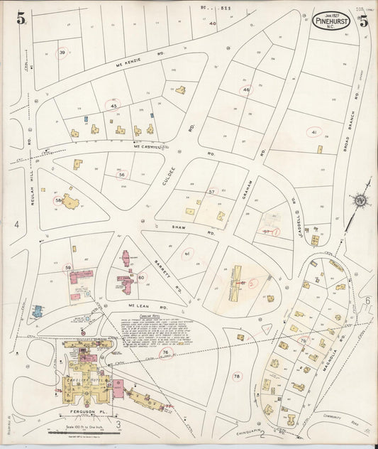 Sanborn Fire Insurance Map from Pinehurst, Moore County, North Carolina (1939), Sheet #0005 - Historic Sanborn Fire Insurance Map Print, vintage old map wall art, antique decor, genealogy gift, North Carolina North Carolina map