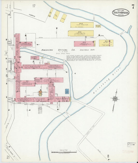 Sanborn Fire Insurance Map from Southbridge, Worcester County, Massachusetts (1918), Sheet #0007 - Historic Sanborn Fire Insurance Map Print, vintage old map wall art, antique decor, genealogy gift, Massachusetts Massachusetts map