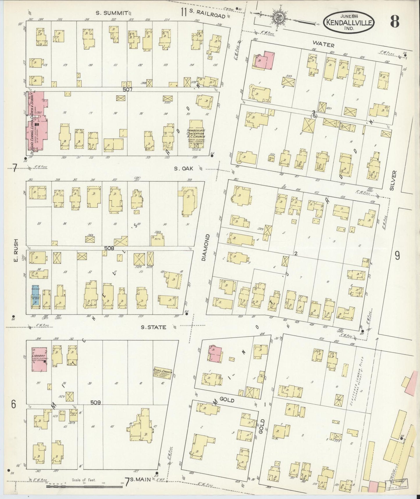 Sanborn Fire Insurance Map from Kendallville, Noble County, Indiana (1914), Sheet #0008 - Complete Map Set gallery image, historic Sanborn map, vintage wall art, Indiana Indiana