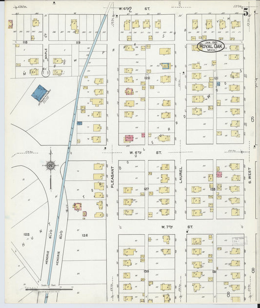Sanborn Fire Insurance Map from Royal Oak, Oakland County, Michigan (1921), Sheet #0005 - Historic Sanborn Fire Insurance Map Print, vintage old map wall art, antique decor, genealogy gift, Michigan Michigan map