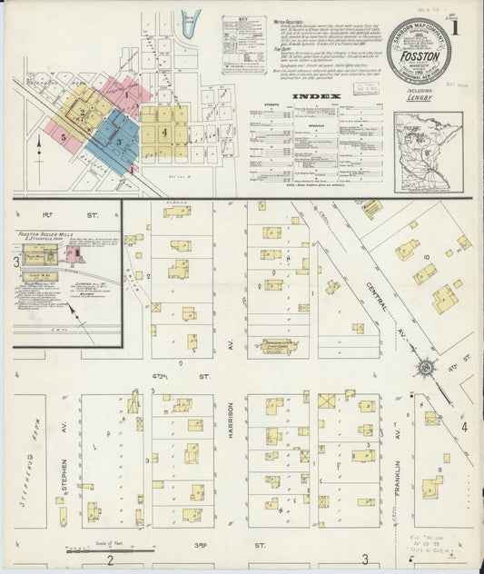 Sanborn Fire Insurance Map from Fosston, Polk County, Minnesota (1913), Sheet #0001 - Historic Sanborn Fire Insurance Map Print, vintage old map wall art, antique decor, genealogy gift, Minnesota Minnesota map