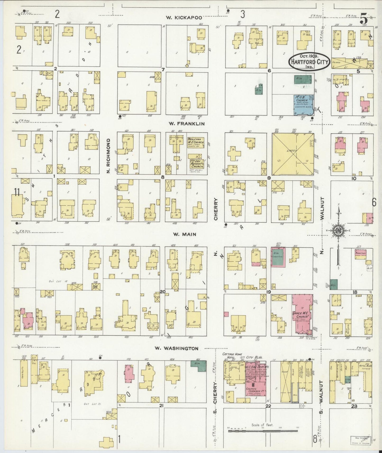 Sanborn Fire Insurance Map from Hartford City, Blackford County, Indiana (1909), Sheet #0005 - Complete Map Set gallery image, historic Sanborn map, vintage wall art, Indiana Indiana