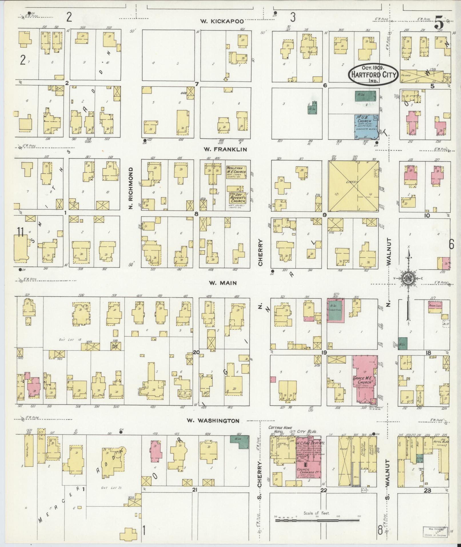 Sanborn Fire Insurance Map from Hartford City, Blackford County, Indiana (1909), Sheet #0005 - Complete Map Set gallery image, historic Sanborn map, vintage wall art, Indiana Indiana