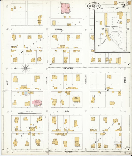 Sanborn Fire Insurance Map from Brooklyn, Poweshiek County, Iowa (1899), Sheet #0002 - Historic Sanborn Fire Insurance Map Print, vintage old map wall art