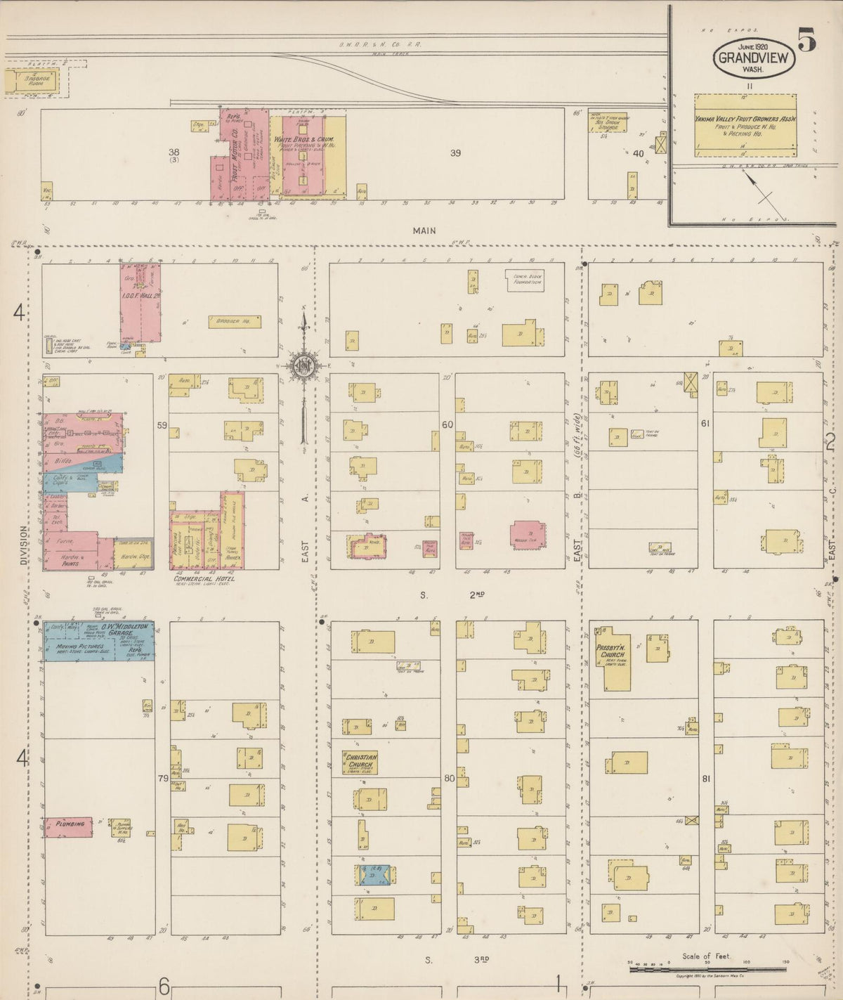 Sanborn Fire Insurance Map from Grandview, Yakima County, Washington (1920), Sheet #0005 - Historic Sanborn Fire Insurance Map Print, vintage old map wall art, antique decor, genealogy gift, Washington Washington map