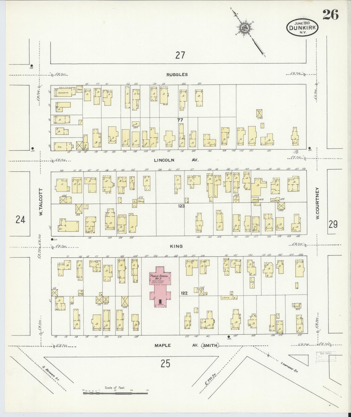 Sanborn Fire Insurance Map from Dunkirk, Chautauqua County, New York (1910), Sheet #0026 - Complete Map Set gallery image, historic Sanborn map, vintage wall art, New York New York