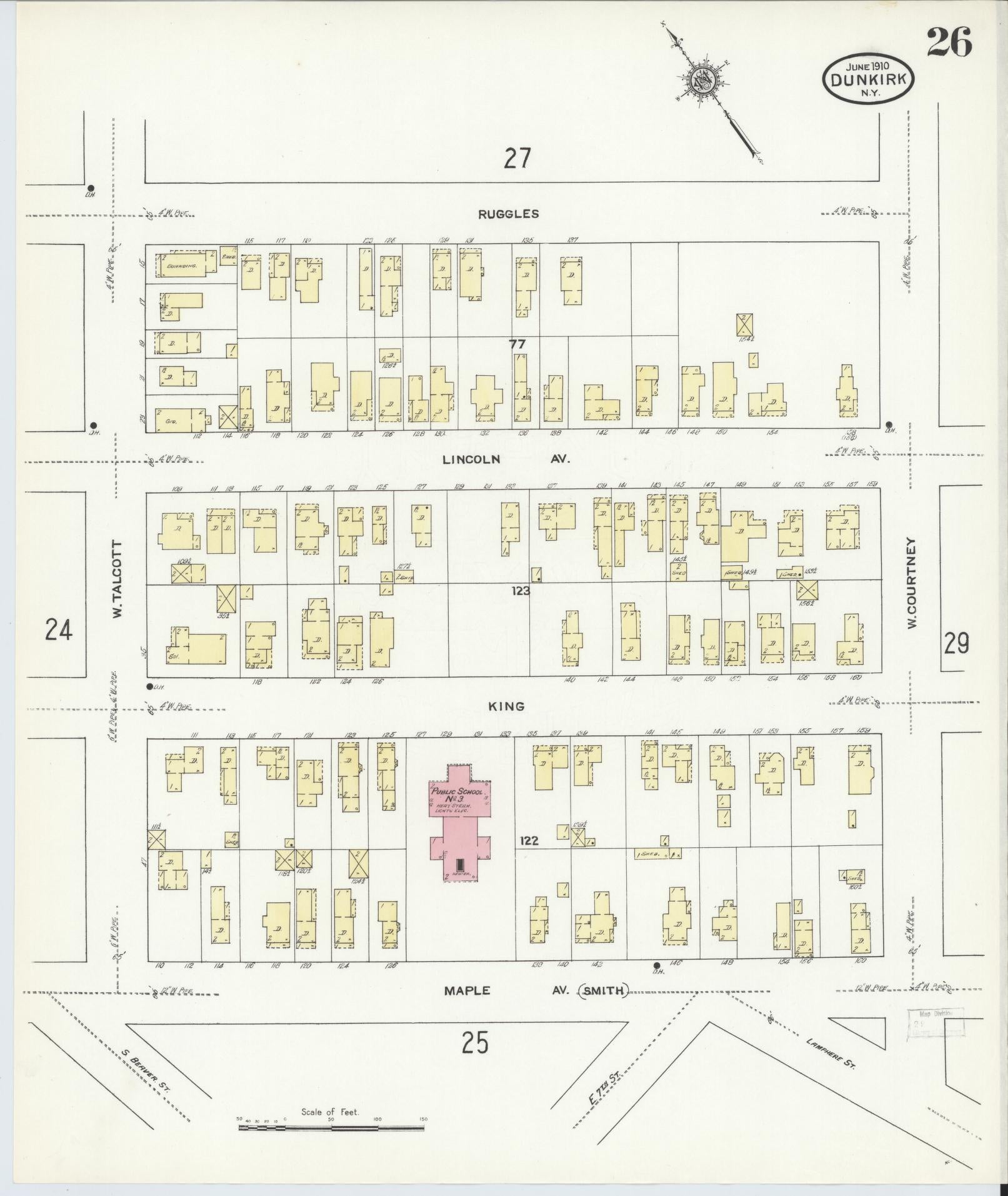Sanborn Fire Insurance Map from Dunkirk, Chautauqua County, New York (1910), Sheet #0026 - Complete Map Set gallery image, historic Sanborn map, vintage wall art, New York New York