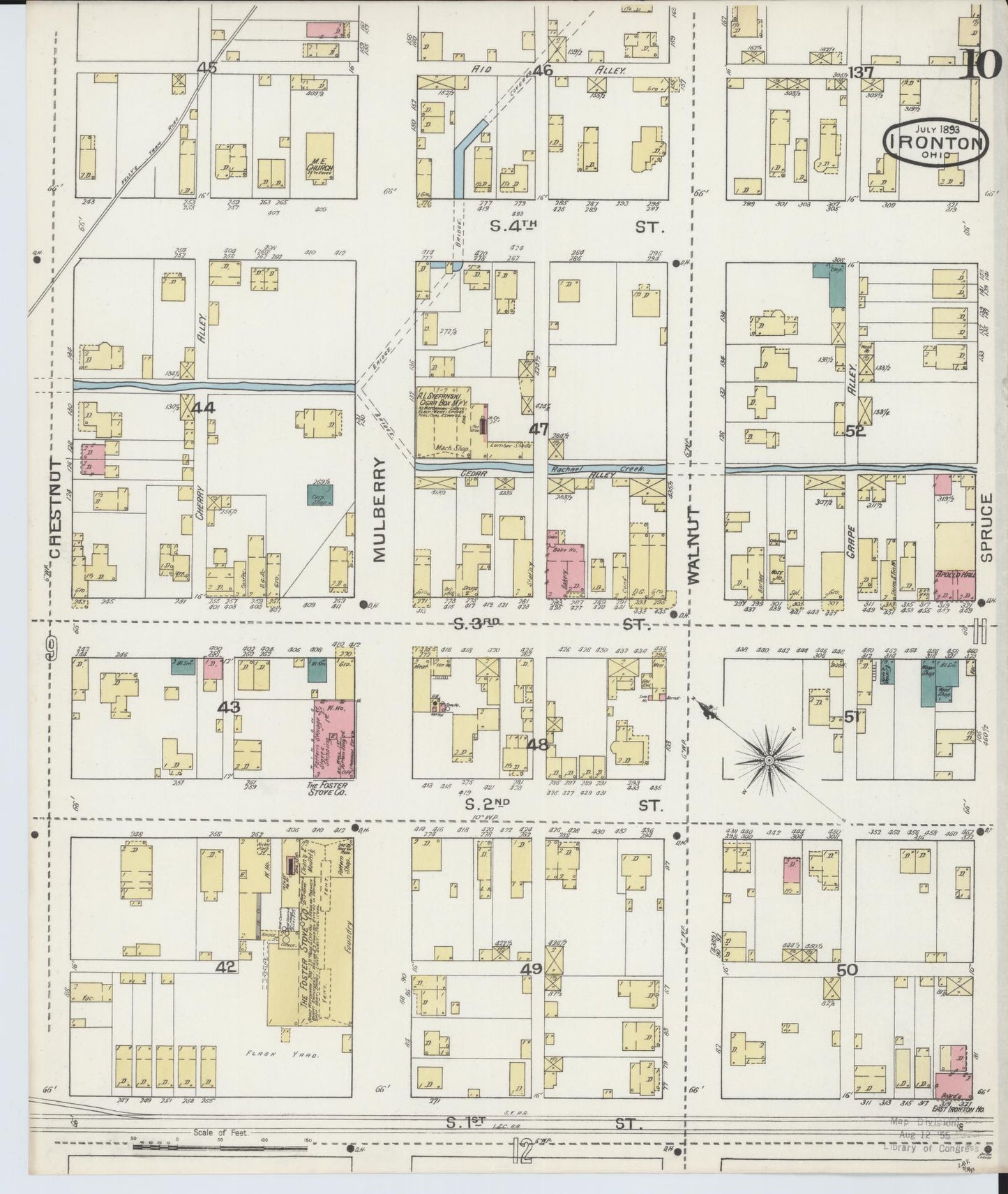 Sanborn Fire Insurance Map from Ironton, Lawrence County, Ohio (1893), Sheet #0010 - Historic Sanborn Fire Insurance Map Print, vintage old map wall art, antique decor, genealogy gift, Ohio Ohio map
