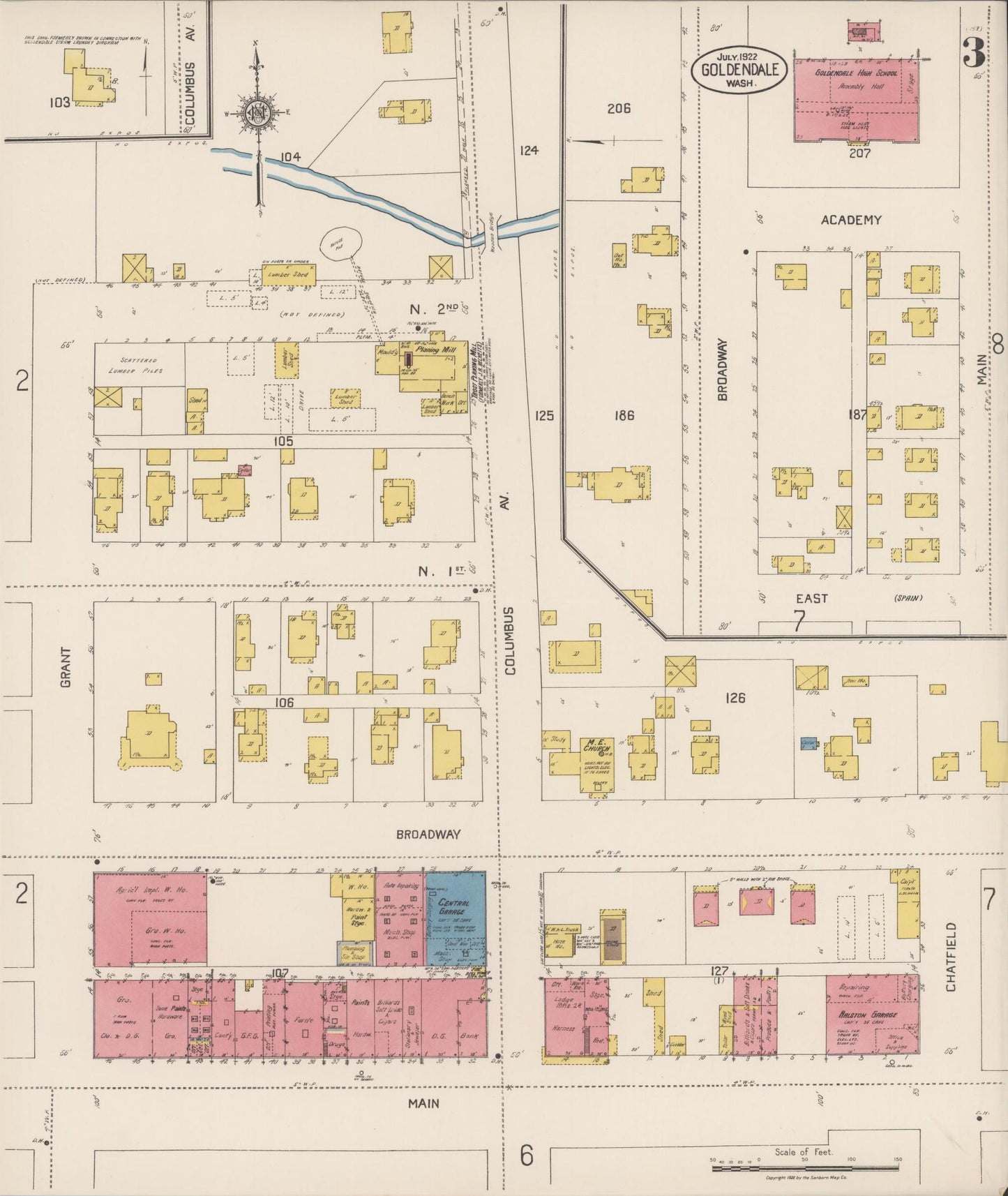Sanborn Fire Insurance Map from Goldendale, Klickitat County, Washington (1922), Sheet #0003 - Complete Map Set gallery image, historic Sanborn map, vintage wall art, Washington Washington