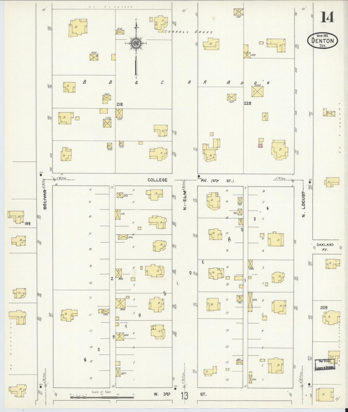 Sanborn Fire Insurance Map from Denton, Denton County, Texas (1912), Sheet #0014 - Complete Map Set gallery image, historic Sanborn map, vintage wall art, Texas Texas