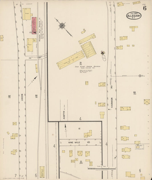 Sanborn Fire Insurance Map from Allegany, Cattaraugus County, New York (1922), Sheet #0006 - Historic Sanborn Fire Insurance Map Print, vintage old map wall art, antique decor, genealogy gift, New York New York map